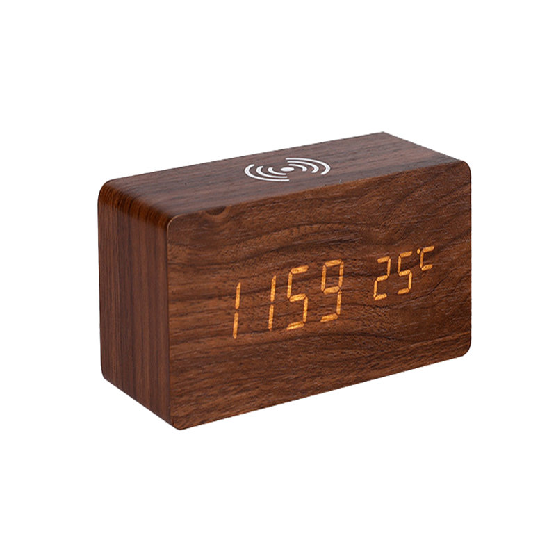 Millwood Pines Digital Electric Tabletop Clock with Alarm in Brown